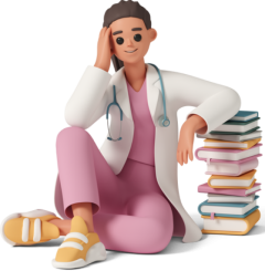 Doctor sitting on the floor with books